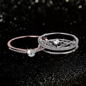 ��Princess Castle��Synthetic Moissanite 925 Sterling silver Shining Princess Castle Layered Ring - A Multi Wear Crown Set Ring with a Design Sense