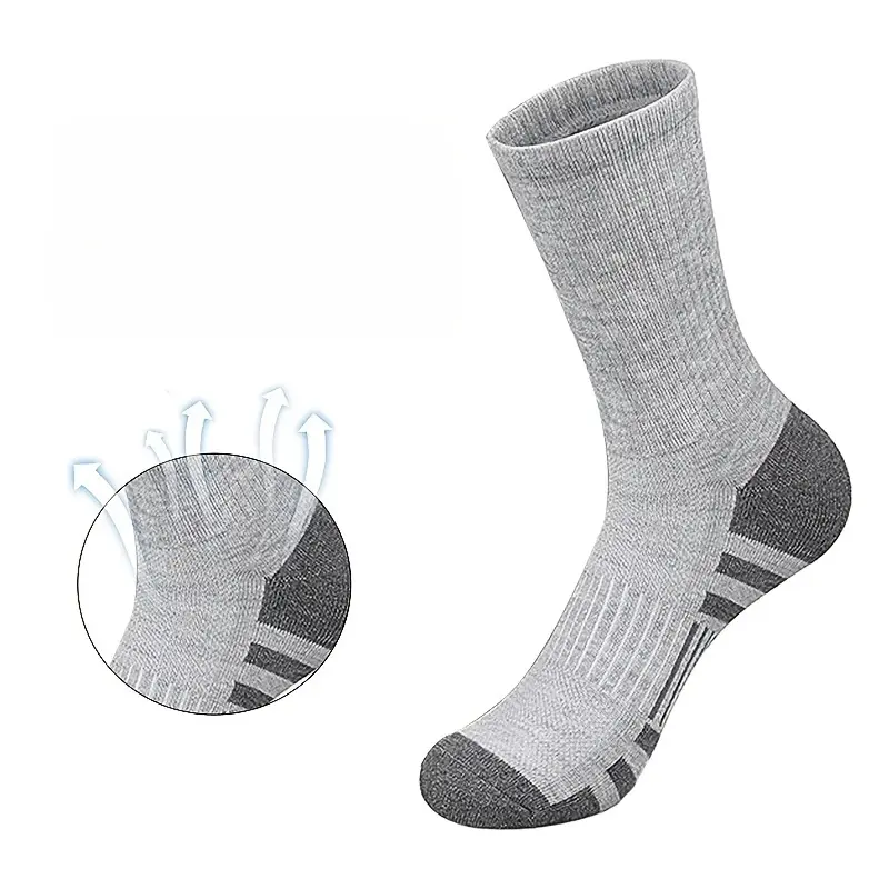 Men's Cushioned Athletic Socks, 1 Pair Breathable Textured Outdoor Sports Socks for Running & Hiking (Random Color), Athletic Running Socks