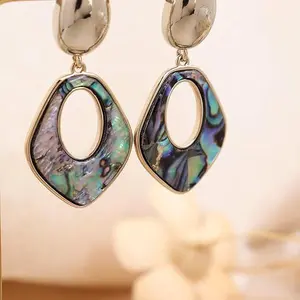 Swyii Oval Dangling Abalone Shell Earring Statement Jewelry for Women, Party Beach Iridescent Effect, Perfect Gift for Mom, Holiday Special Deal, Daily Wear