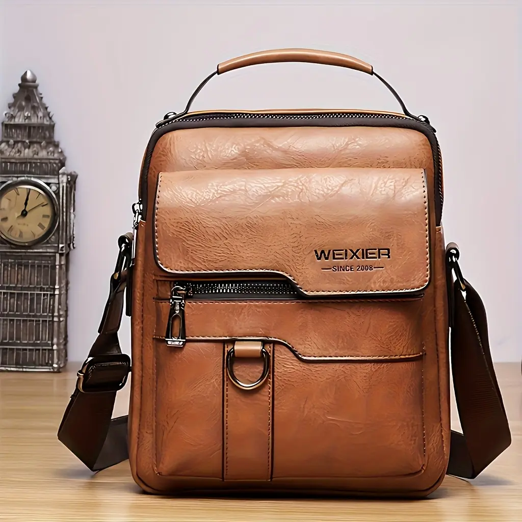 WEIXIER Men's Crossbody Bag, Retro Classic PU Leather Shoulder Bag for Daily Commuting, Compact and Multifunctional with Adjustable Strap, Adjustable Shoulder Men's Crossbody & Shoulder Bags, Compact Multifunctional Men's Crossbody & Shoulder Bags