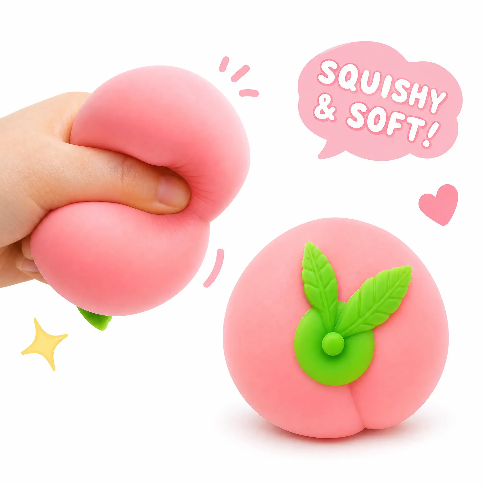 Peach Squishy Toy, Soft Stretchable Squeeze Fidget Toy with Cute Pink Fruit Shape, Flexible Sensory Toy for Desk Breaks, Study Time, Travel, Party Favors, Gift Baskets and Novelty Gifts, Hands-On Play
