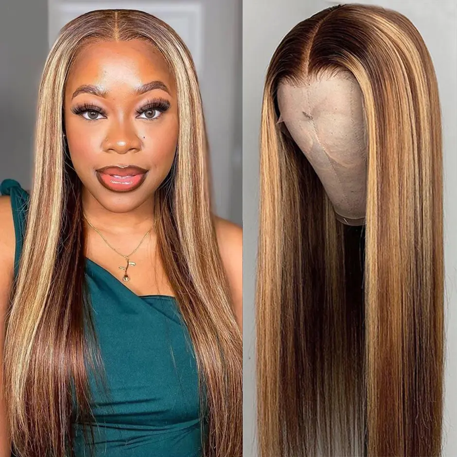 FORGIRLFOREVER 4/27 Straight Highlight Wig Pre Cut 6x4 Wear Go Glueless Wig Pre-Plucked Lace Closure Human Hair Wigs For Women