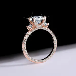[B120]S925 Sterling Silver Starburst Beautiful Rose Gold Color Moissanite Ring