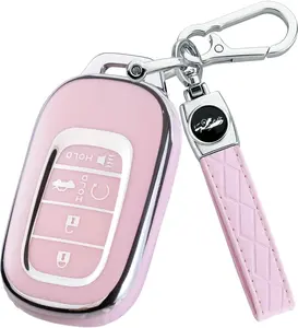 for Honda Key fob Cover, Silver Edge Key Shell Case for Accord Civic HR-V CR-V Pilot 2021-2026 Accessories (Pink)