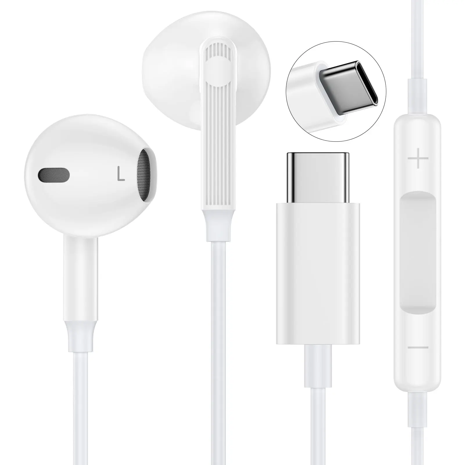 USB C Headphones Wired USB C Earbuds Ear Plugs for iPhone 17E/17 Pro Max/17 Air/16e/16 Pro Max/16 Plus, for Samsung Galaxy A16/S25FE/S25 Ultra/S24 Ultra/S23/S22, Type C Wired Earbuds Earphones HiFi Stereo
