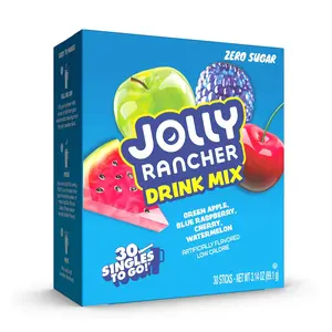 Jolly Rancher Singles To Go Variety Pack, Powdered Drink Mix, Zero Sugar, Low Calorie, Includes 4 Flavors: Green Apple, Blue Raspberry, Cherry, Watermelon, 1 Box (30 Single Servings)