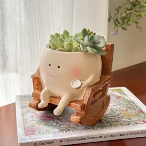 Cute Cartoon Chair Shape Resin Planter, Resin Flower Pot, Flower Vase with Drainage Hole, Home Office Desk Decor, Modern Indoor Plant Holder, Home Decor Pots