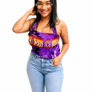 Purple Native Print Style Shoulder Strap Shirt with Vibrant Patterns and Comfortable Fit
