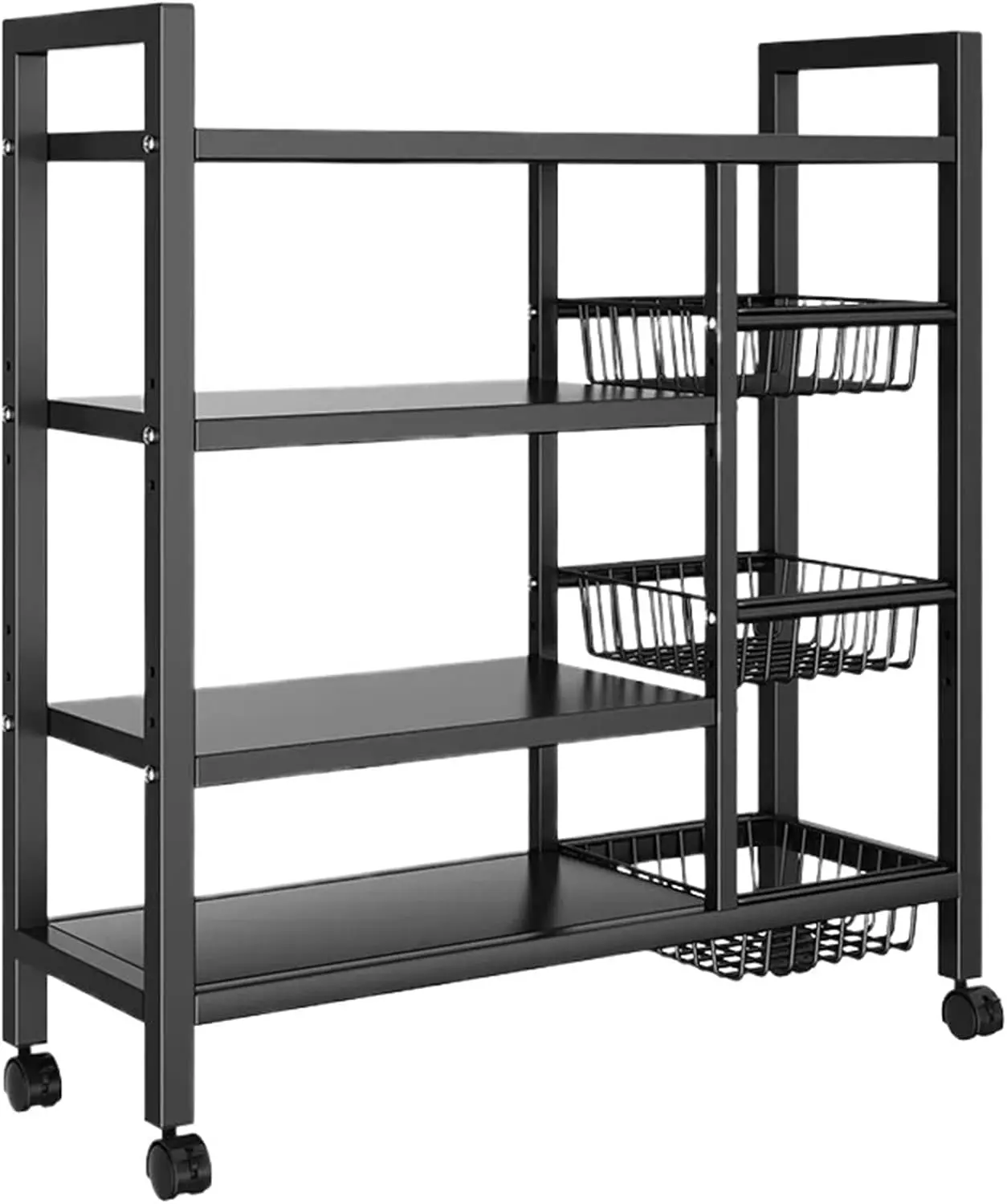 4-Tier Black Metal Removable Storage Rack, Multi-Functional Organizer For Fruits & Vegetables In Kitchen Cabinets, Plant and Laundry Organization
