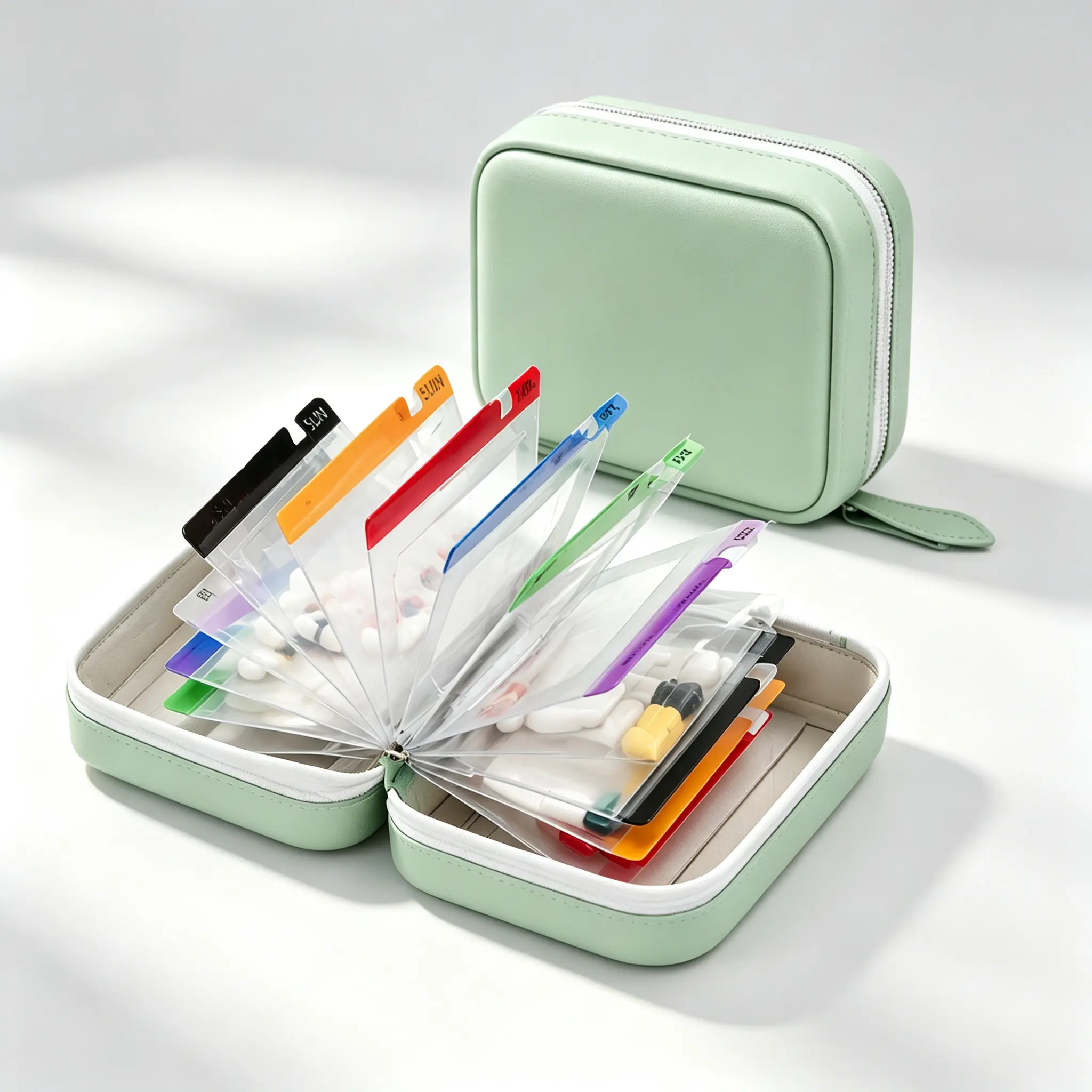 A8 Waterproof Pill Pouch Set, Reusable,  7 to 14 Days of Meds, Travel Medication Organizer Pouch,Family Travel Medical Organizer, 14pcs Bags Inside dustproof storage  mini multiple compartment