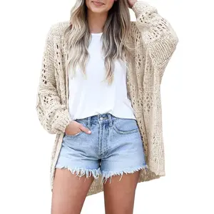 Imily Bela Essentials Womens Crochet Cardigan Sweater Kimonos Boho Solid Color Oversized Fall Open Front Outwear