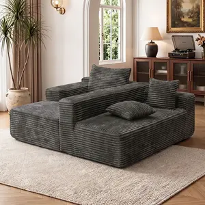 Dark Grey Striped Corduroy Compressed Cloud Sofa, L-Shaped Modular Boneless Couch, No Assembly Floor Sofa for Living Room, Bedroom, Small Apartment