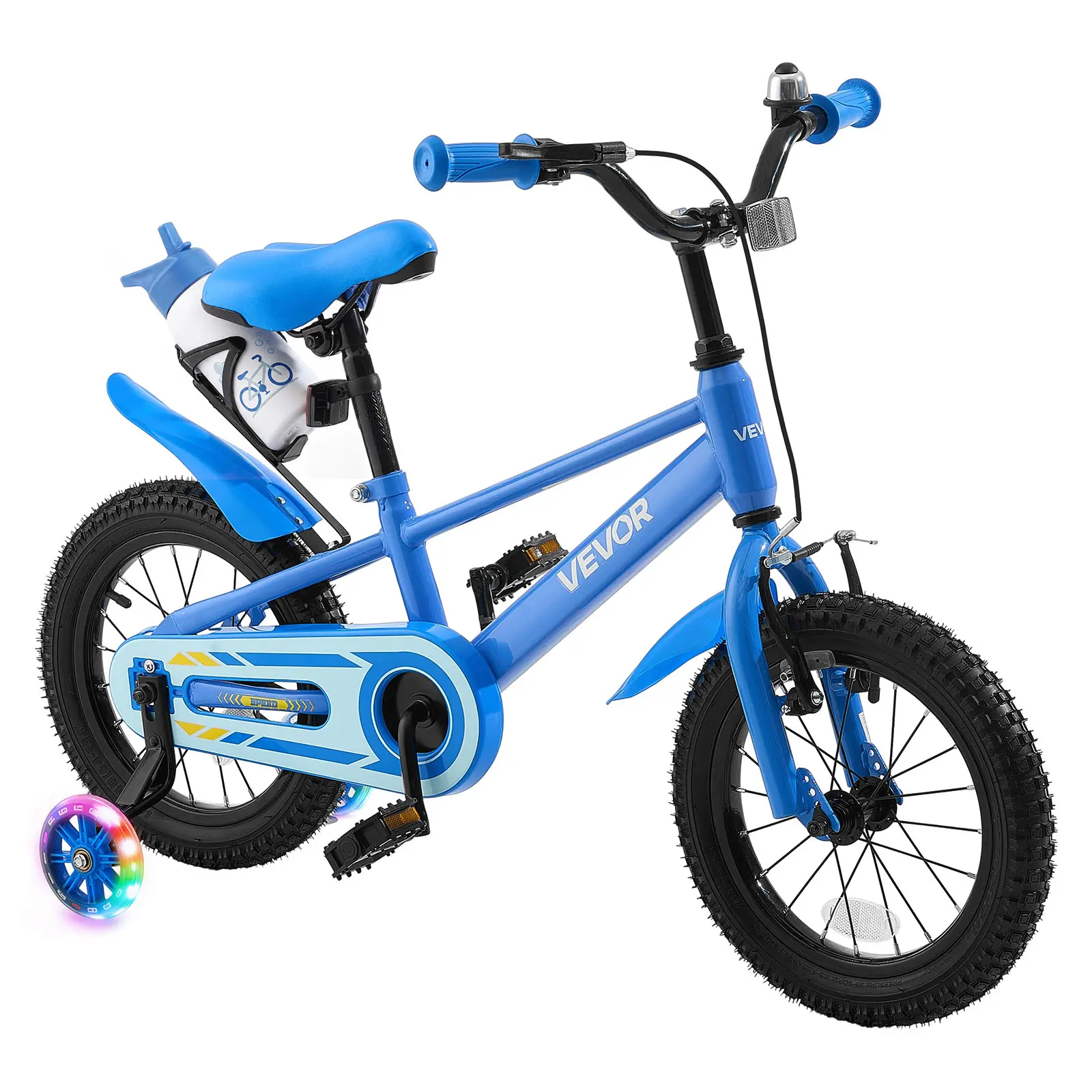 VEVOR Kids Bike, 14 Inch Children Bicycle, Training Wheels BMX Style Blue, for Boys Girls Ages 3-5, Adjustable Seat & Handlebar, Front Brake & Rear Coaster Brake, Cup Holder, High-Carbon Steel Frame