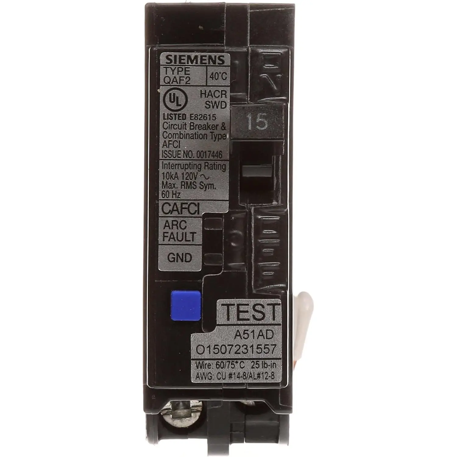 Siemens QP Q115AFC Genuine OEM Thermal Magnetic Trip Circuit Breaker, 15A Single-Pole, 120V-120/240V, for Residential & Light Commercial Electrical Systems