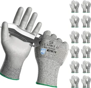 Schwer 12 Pairs ANSI A5 Cut Resistant Work Gloves, Cut Proof Gloves with PU Coating, Used for Metal Fabrication, WoodWorking, Construction, Non Slip, Durable