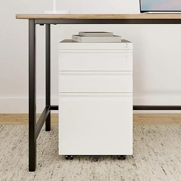Garvee Mobile Metal Filing Cabinet for Office/Home - Lockable 3-Drawer Under Desk Storage with Casters & Adjustable Shelf - Fits Letter/Legal/A4 - Easy Assembly
