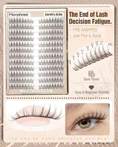 Cat Eye Brown Lash Clusters 8-12MM Natural Eyelash Clusters Pre-Mapped Fairy Cluster Eyelash Extensions Beginner-Friendly Wispy Cluster Lashes CC-Curly Clear Band Individual Lashes Short Extensions