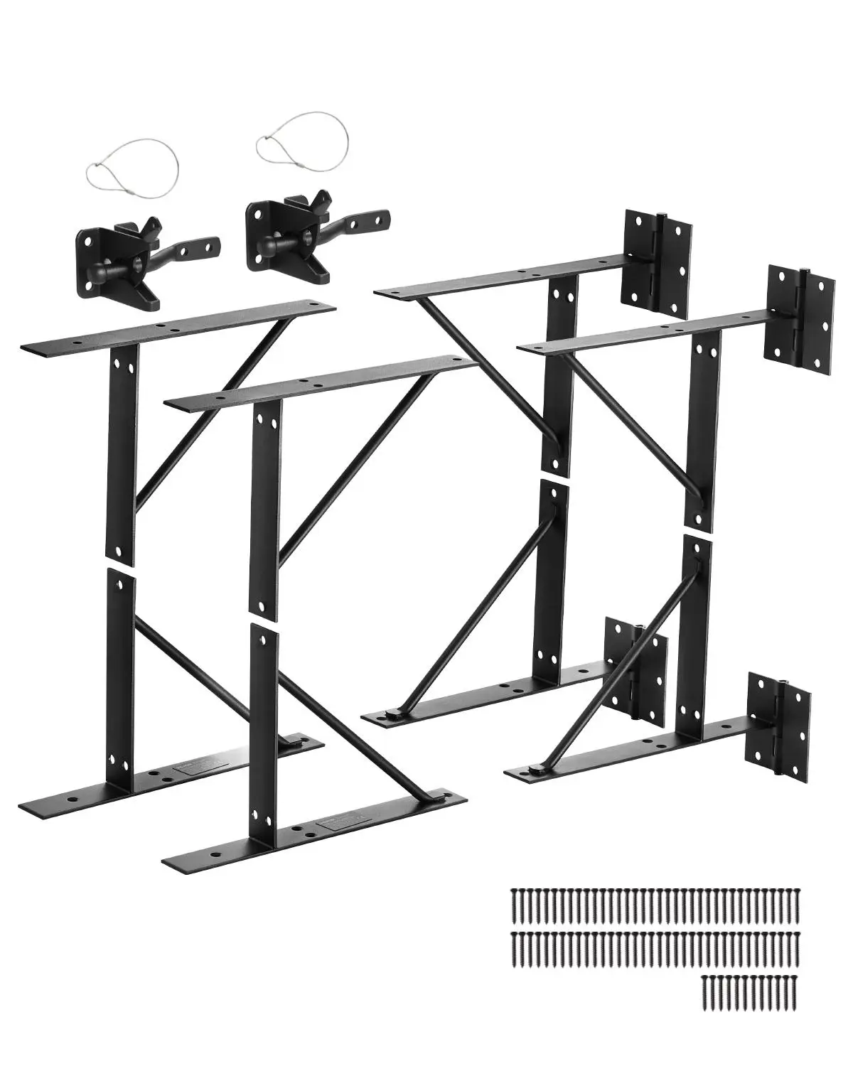 VEVOR Heavy Duty Gate Corner Brace Brackets, 2 Full Sets Anti-Sag Hardware Kit with Latch Lock, Triangular Support, Bolts & Full Accessories, for 2x4in & Above Structures, Shed Gates, Wooden Windows, Black Iron Fasteners, Easy Installation