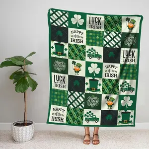 Irish Clover Throw Blanket, St Patrick's Day Sherpa Fleece Blanket, Luck of the Irish, Shamrock Plush Blanket, First St Patricks Day Gift