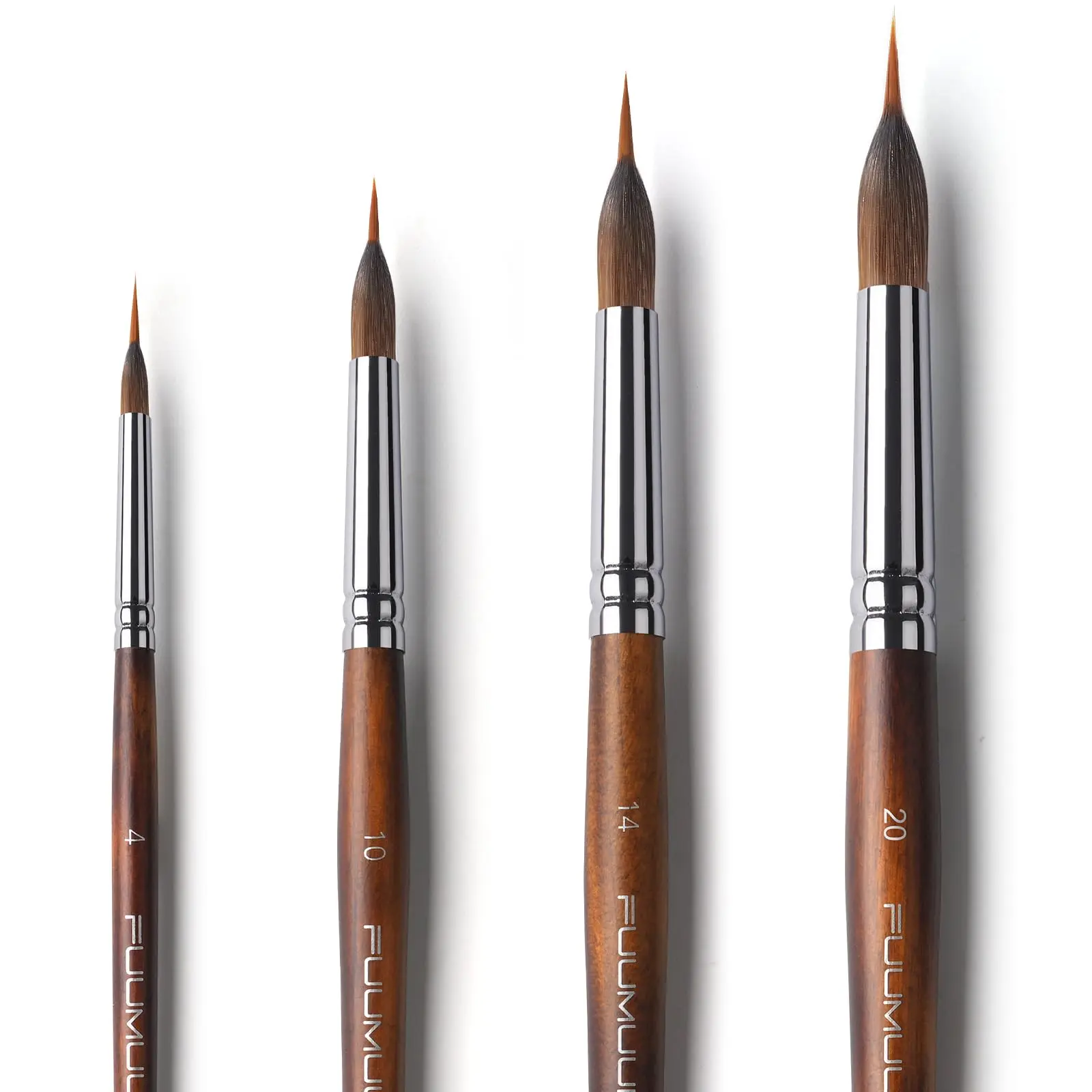 Watercolor Brushes Professional, Fuumuui 4Pcs Extended Needle Point Brushes Synthetic Extra Long Pinhead Brush with Sable Body for Fine Detailing - Watercolor Acrylic Gouache Inks Painting Art Markers Set