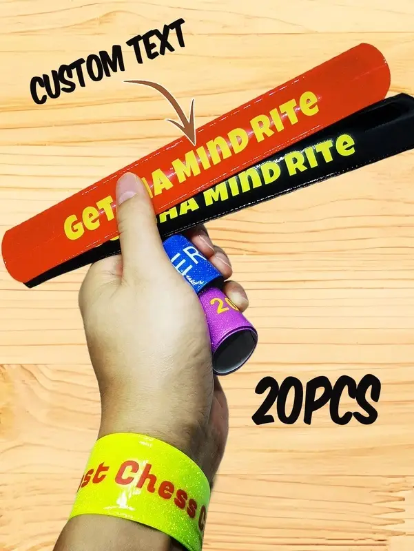 20Pcs Custom Snap Bands Personalized Slap Bracelets Wristbands for Party Favors, Birthday, Classroom Rewards, Events, Promotion