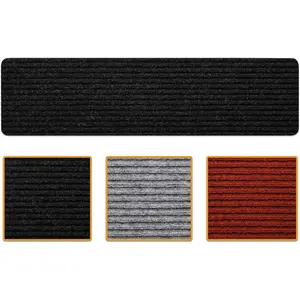 Ottomanson Non Slip Stair Treads Indoor – Peel and Stick Carpet Stair Treads for Wooden Stairs, Self Adhesive Anti Slip Stair Pads for Kids & Pets – 7.9" x 29.9", 7 Pack – Black