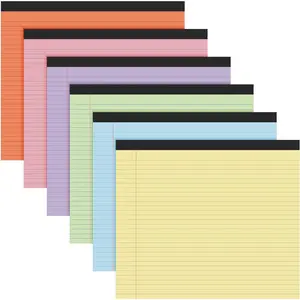 6 count 11" x 9.5" Legal Pads College Ruled Notepad Landscape Notebook Horizontal Lined Notebook 80 Gsm Assorted Colors Paper Pastel Writing Pads for School Office, 40 Sheet (Bright Color)