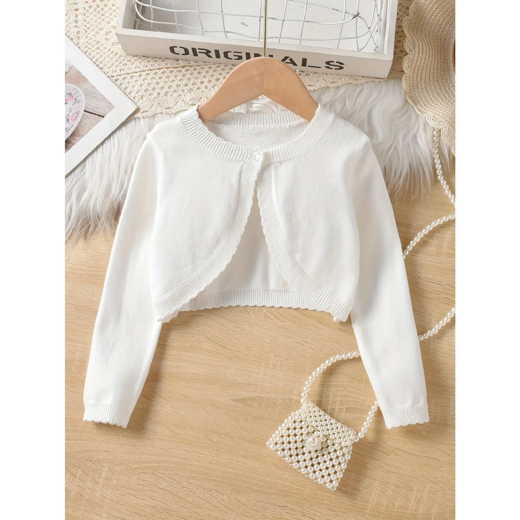 [Knitted Cardigan] Knitted Cardigan |           Girls' Shawl for Spring And Autumn, Young Children, Older Kids, Solid Color Versatile Short Jacket