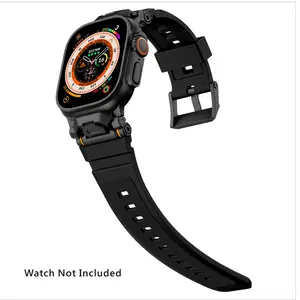 Rugged Sport Band for Apple Watch Ultra 2/Ultra 49mm - Durable Silicone Strap with Stainless Steel Connector, Compatible with  Apple Watch Series 10/9/8/7/6/5/4/3/SE (Fits 42-49mm Models)  -Black  (Watch Not Included)
