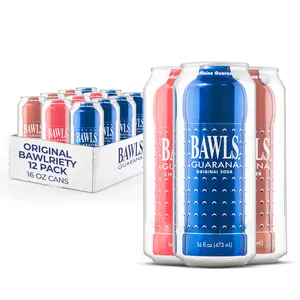 BAWLS Guarana Can Variety Pack, Guarana Fueled Soda for Energy, High Energy Caffeinated Drink, 16oz Variety 12 Pack Cans