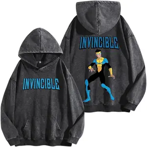 Invincible Washed Hoodie, Superhero Comic Graphic Tee, Animated Series Streetwear Shirt, Vintage Oversized Fan Apparel