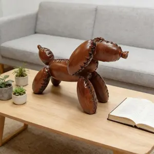 Modern minimalist wood-grain creative balloon dog figurine for living room, bedroom, wine cabinet decoration, resin craftwork, soft decoration art