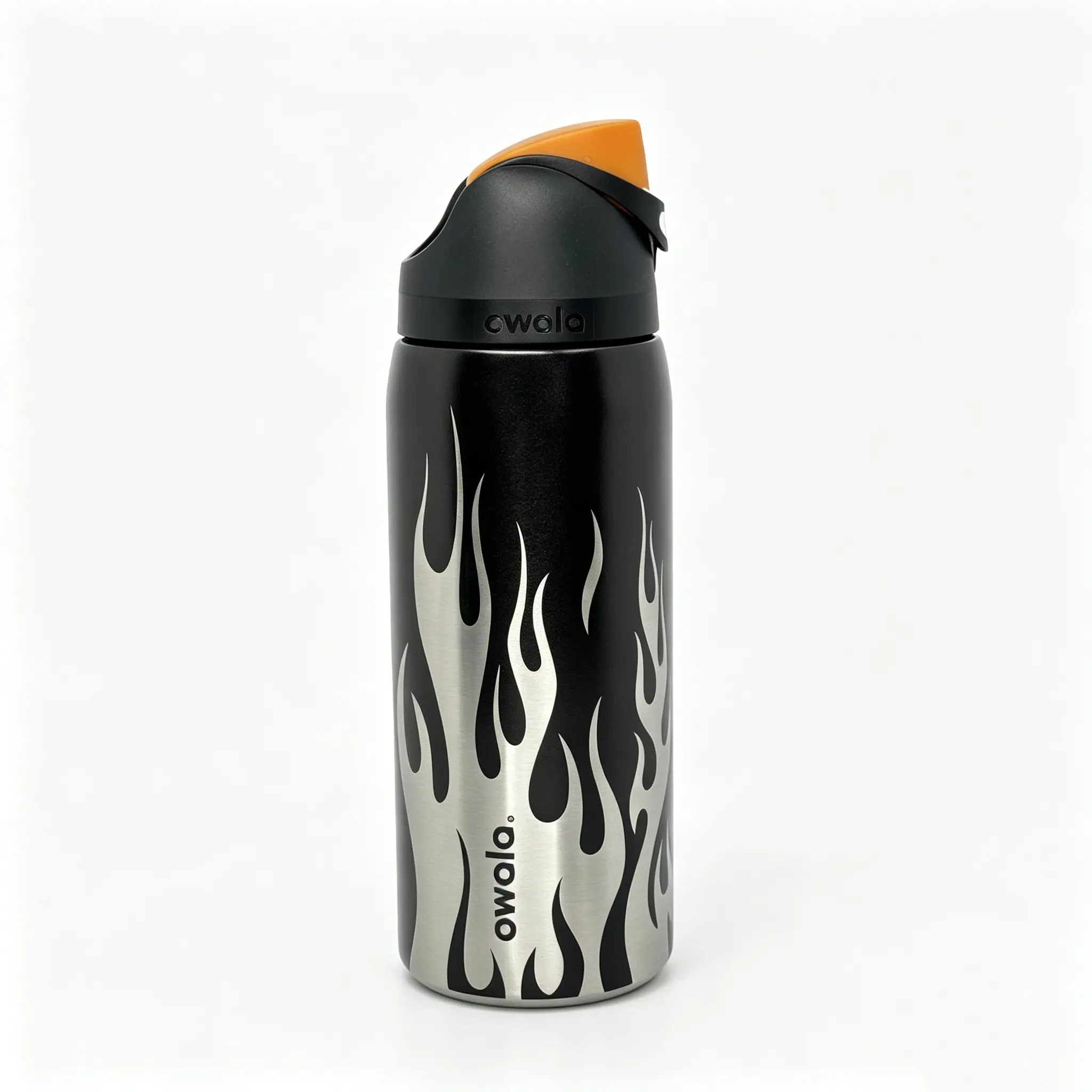 Owala FreeSip 32oz Stainless Steel Leakproof Insulated Water Bottle Tumbler Cup, Push-Button Flip Lid, Portable Carry Loop, 24-Hour Cold Retention, Cool Silver Flame Drinkware Flask for Gym, Camping, Guys Gifts, Water Bottles for School, Drinkware Flasks