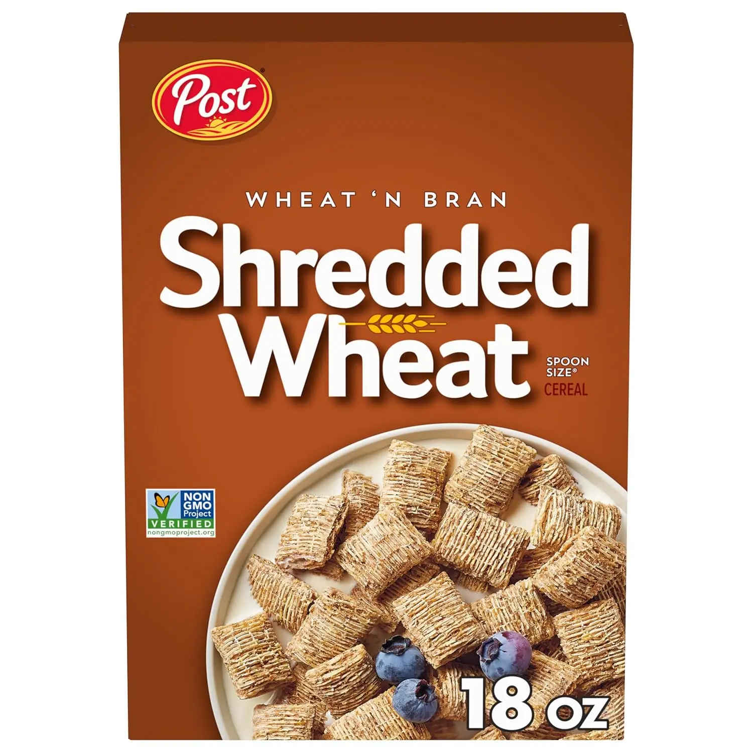 Post Wheat n Bran® Shredded Wheat, Breakfast Cereal, Excellent Source of Fiber, Kosher, 18 oz Box