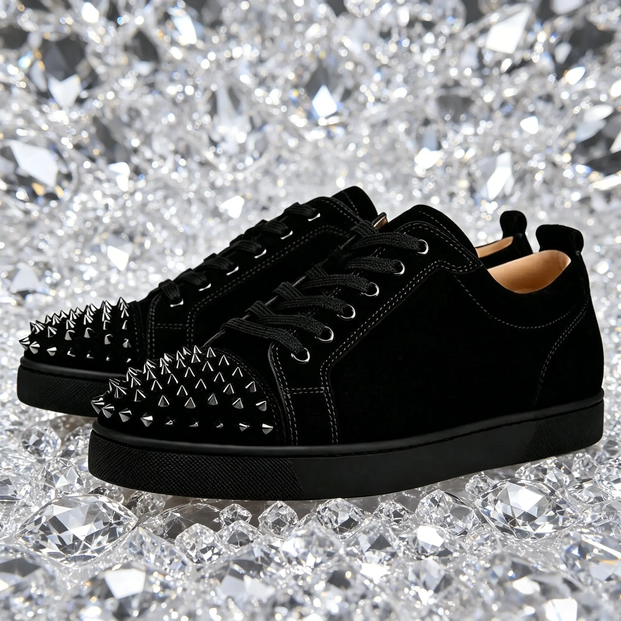 Low-top black best-selling men's shoes, large size, metal studs, luxury shoes, black suede couple's sneakers, casual and fashionable trendy shoes