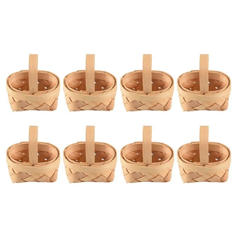 8PCS Wood Mini Woven Baskets with Handles - Small Animal Pet Supplies, Wedding Floral Decoration, Gift for Party Favors Crafts Photo Props