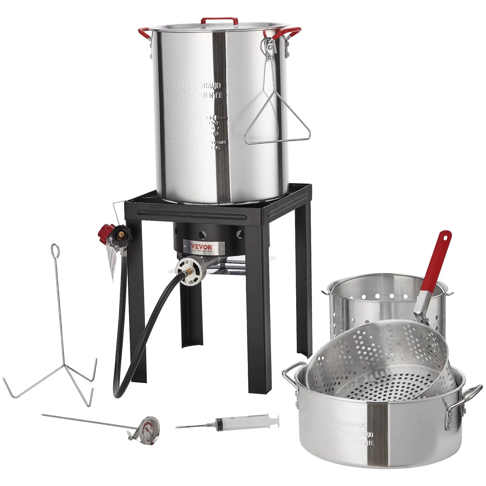 【Summerfinds】VEVOR Turkey Deep Fryer, 30-qt Turkey & 10-qt Fish Steamer Cooker Set, Outdoor Aluminum Seafood Frying Pot, 54,000 BTU Burner Propane Gas Boiler, Includes Baskets, Perforated Poultry Rack, Thermometer