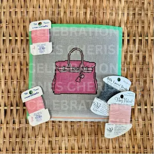 Purse Needlepoint Canvas  | Pink Designer-Inspired Canvas | Beginner Friendly