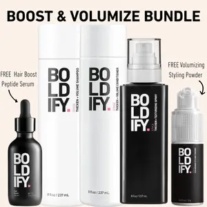 Cleanse, Boost & Volumize Bundle with Peptide Hair Boost Serum, Thickening and Volumizing Shampoo and Conditioner, Texture Spray and Volumizing Powder, Ideal for Styling Thin or Thinning Hair Growth Hair Serum Bergamot Fuller Looking