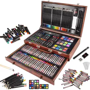 140-Piece Wooden Gift Box Paintbrush Set, High-End Art Gift, Multi-Functional Drawing Tools, Rich Colors, Perfect for Painting Learning, Art Drawing Supplies
