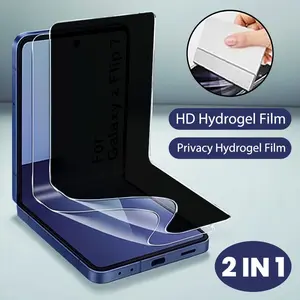 [2 IN 1] 1 pc Privacy + 1 pc High Clear Full Cover Soft Hydrogel Film For Samsung Galaxy Z Flip 7 FE 6 5 4 3 5G Protect Film For Samsung ZFlip3 ZFlip4 ZFlip5 ZFlip6 ZFlip7 SE Protective Screen Protector Film(Not-Glass)