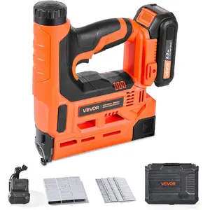 VEVOR Cordless Brad Nailer, 2 - in - 1 Nail Gun Staple Gun, 18 Gauge 5/8 inch, Battery Powered, with 1000 Pcs Staples and 1000 Pcs Nails, Non - Slip Rubber Grip, for Woodworking, Carpentry and DIY ProjectsVEVOR Super Brand Day