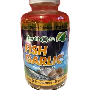 HealthCare Fish & Garlic Dietary Supplement with Omega 3,6,9, Supports Brain Function, Cholesterol, and Blood Pressure, 200 Capsules - Vitamin, Edible