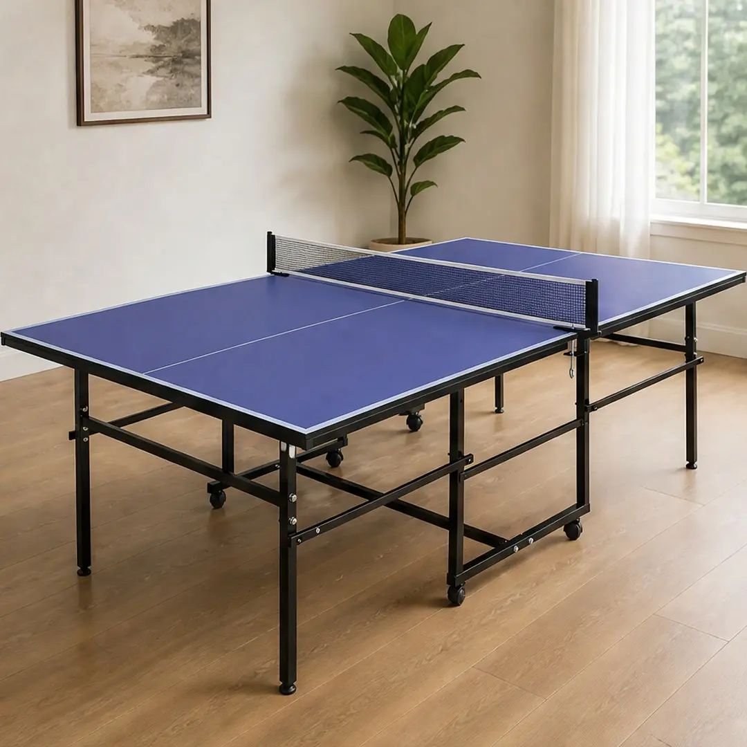 ARCH Blue Mid-Size Table Tennis Table Foldable Ping Pong Table Set with Net, 2 Paddles, 3 Balls, MDF Surface, 102x52x30 Inches, Indoor Game Room, Portable, Easy Storage, Complete Family Fun, Blue Color Options, MDF Material, Product Weight: 90.00 lb