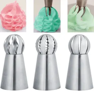 3-Piece Stainless Steel Russian Icing Nozzle Set, Ball Shape Cake Decorating Tool Kit, Kitchen Baking Supplies for Cupcakes & Cakes