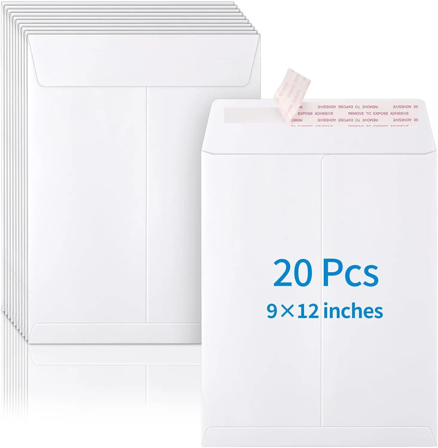 20-Pack Self-Adhesive Seal Peel Strip Envelopes, 9x12 in Thick Sturdy Puncture-Resistant White Manila Office Stationery for Computer & Office Equipment Mailing Needs