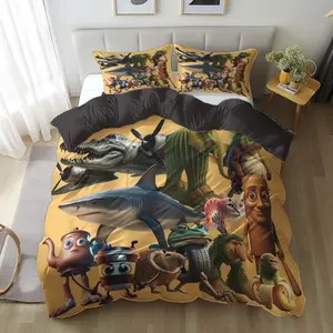 3-Piece Bedding Set “italian Brainrot”, Cartoon Print Design (1 Sheet + 2 Pillowcases), High-Quality Polyester Material, All-Season Comfort