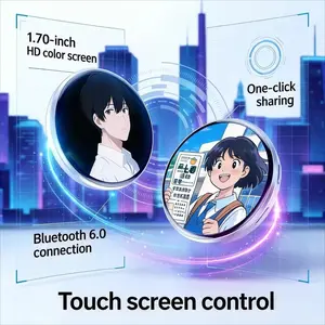 1.7 Inch HD Screen Electronic Smart Badge, Portable, Wireless, Transmits Images and 15 Second Videos, Bluetooth-compatible 6.0, 30 Hour Battery, Dynamic Color Lights