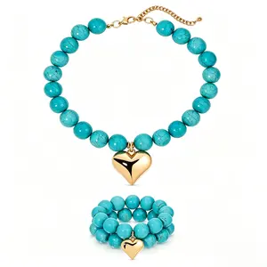Women's Turquoise 18K-Plated Ocean-Style Heart Pendant Necklace - Symbolizes Luck & Love, Ideal Gift for Wife or Mother