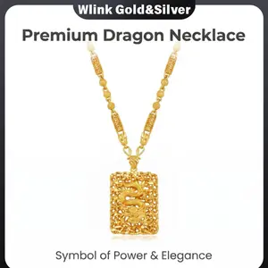 [Chinese Loong]Men's Vietnamese Sand Gold-Plated Dragon Pendant Necklace - 3D Openwork Hollow Chinese Dragon Square Tag, Vintage Bamboo Bead Link Chain, 23.62in Lucky Oriental Traditional Amulet Jewelry Gift Jesus Crucifix bling